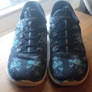 Skechers Navy Floral Athletic Shoes